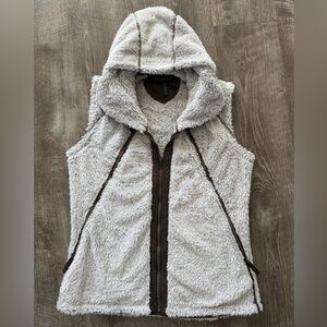 KUHL Flight Vest Women’s Size L Stone Brown Fleece Full Zip Stow Away Hood